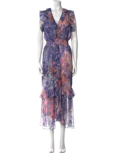 Pre-owned Misa Floral Print Long Dress In Pink