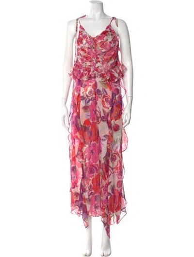 Pre-owned Misa Floral Print Long Dress In Pink