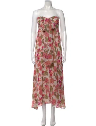 Pre-owned Misa Floral Print Long Dress In Pink