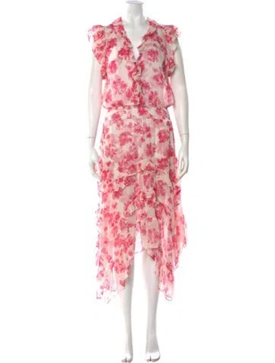 Pre-owned Misa Floral Print Long Dress In Pink