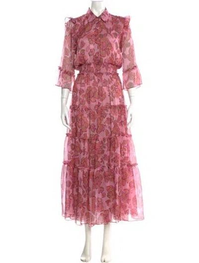 Pre-owned Misa Floral Print Long Dress In Pink