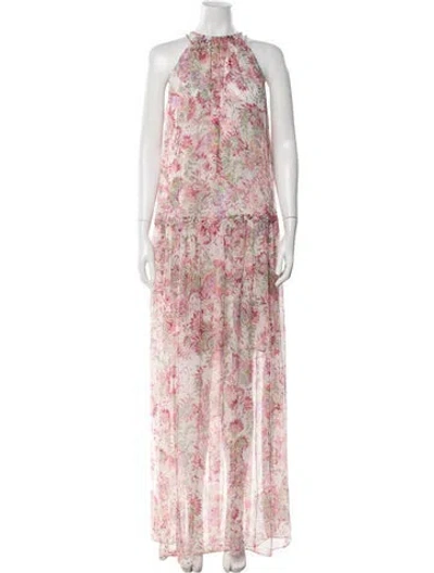 Pre-owned Misa Floral Print Long Dress In Pink