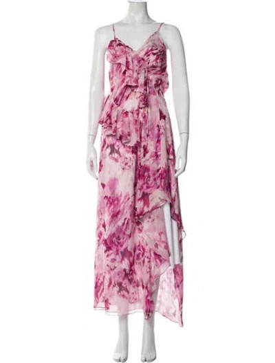 Pre-owned Misa Floral Print Long Dress In Pink