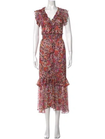 Pre-owned Misa Floral Print Long Dress In Pink