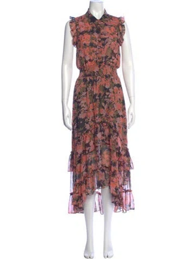 Pre-owned Misa Floral Print Long Dress In Pink