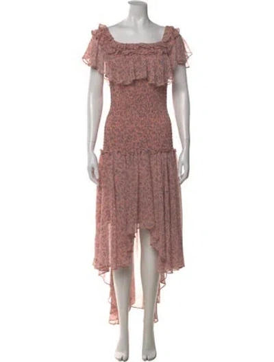 Pre-owned Misa Floral Print Long Dress In Pink
