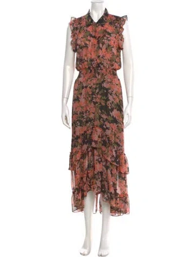 Pre-owned Misa Floral Print Long Dress In Pink