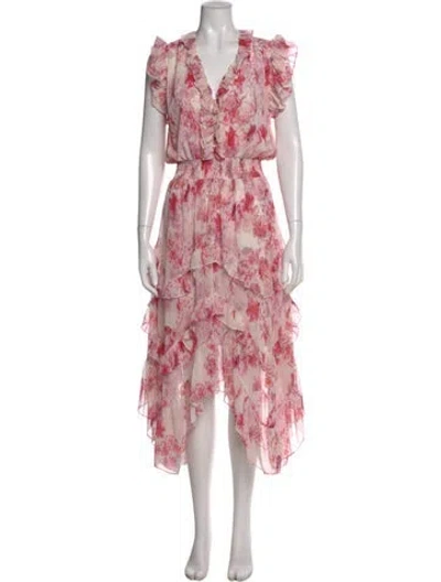 Pre-owned Misa Floral Print Long Dress In Pink