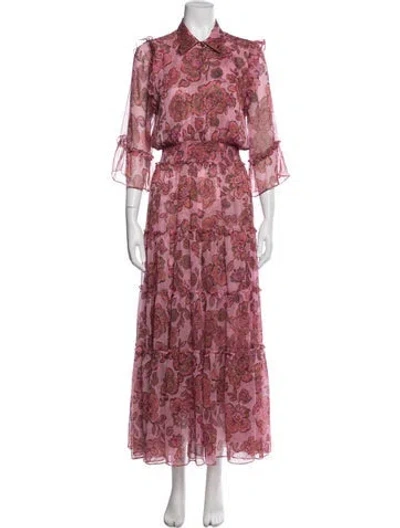 Pre-owned Misa Floral Print Long Dress In Pink