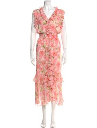 Pre-owned Misa Floral Print Long Dress In Pink