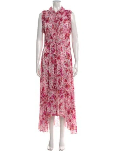 Pre-owned Misa Floral Print Long Dress In Pink