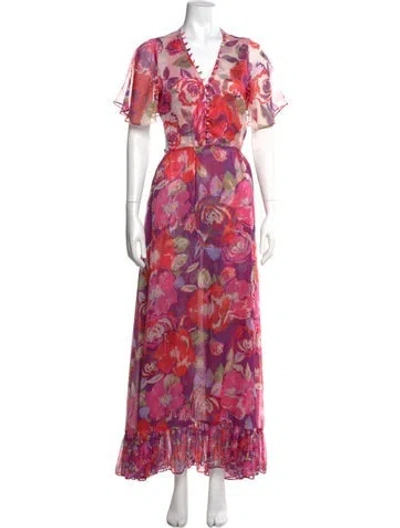 Pre-owned Misa Floral Print Long Dress In Pink