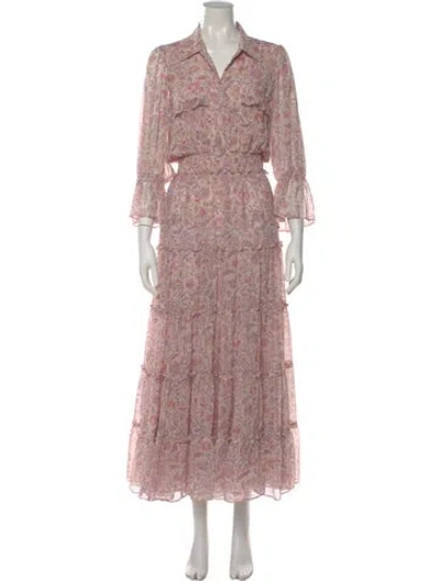 Pre-owned Misa Floral Print Long Dress In Pink