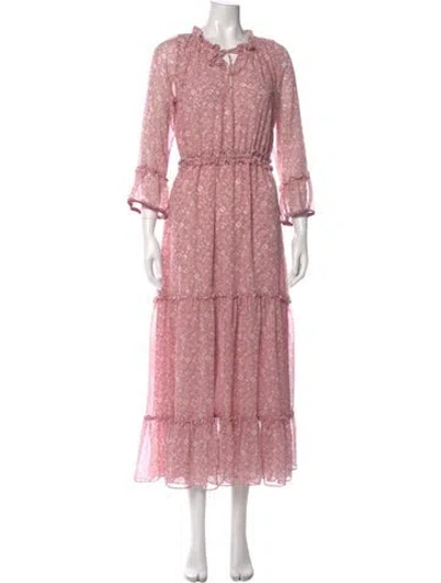 Pre-owned Misa Floral Print Long Dress In Pink