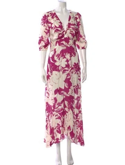 Pre-owned Misa Floral Print Long Dress In Pink