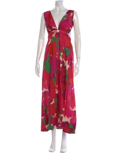 Pre-owned Misa Floral Print Long Dress In Pink