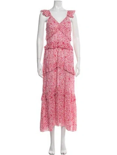 Pre-owned Misa Floral Print Long Dress In Pink