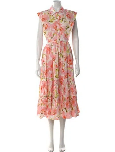 Pre-owned Misa Floral Print Long Dress In Pink