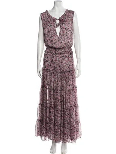 Pre-owned Misa Floral Print Long Dress In Pink