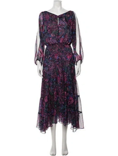 Pre-owned Misa Floral Print Long Dress In Pink