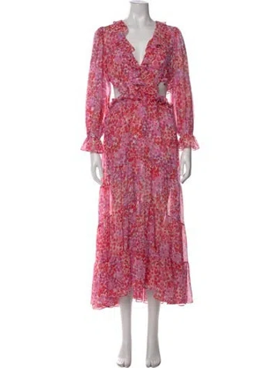 Pre-owned Misa Floral Print Long Dress In Pink