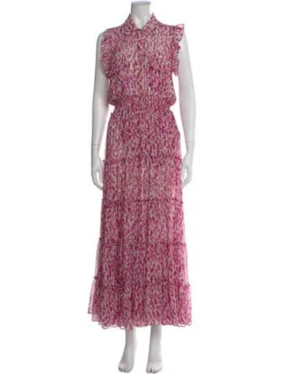 Pre-owned Misa Floral Print Long Dress In Pink