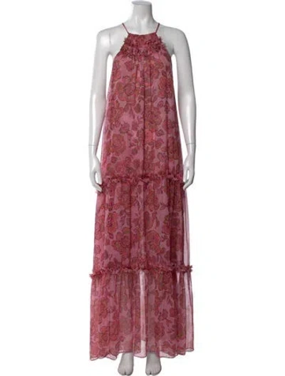 Pre-owned Misa Floral Print Long Dress In Pink