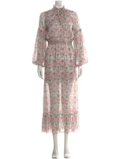 Pre-owned Misa Floral Print Long Dress In Pink