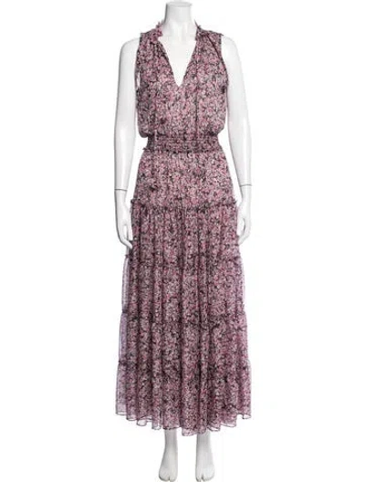 Pre-owned Misa Floral Print Long Dress In Pink