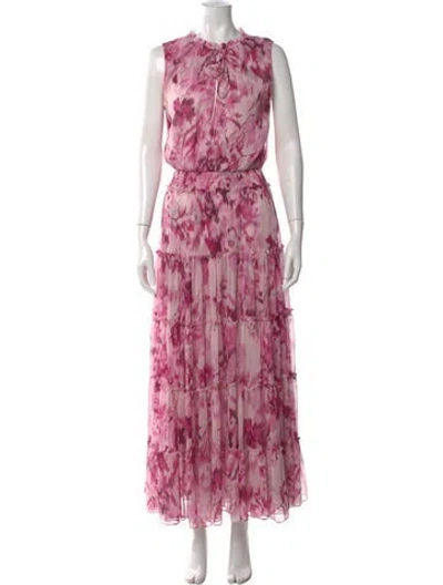 Pre-owned Misa Floral Print Long Dress In Pink