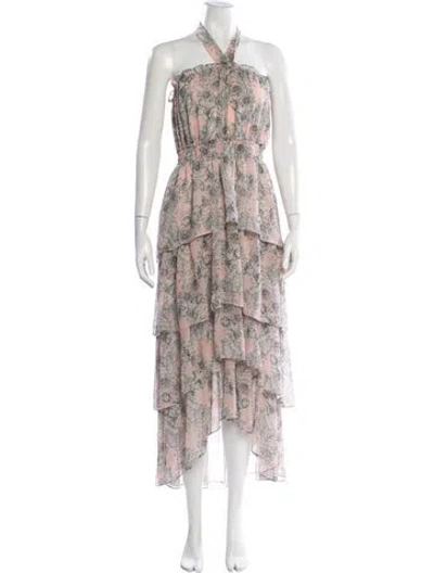 Pre-owned Misa Floral Print Long Dress In Pink