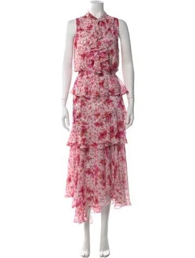 Pre-owned Misa Floral Print Long Dress In Pink