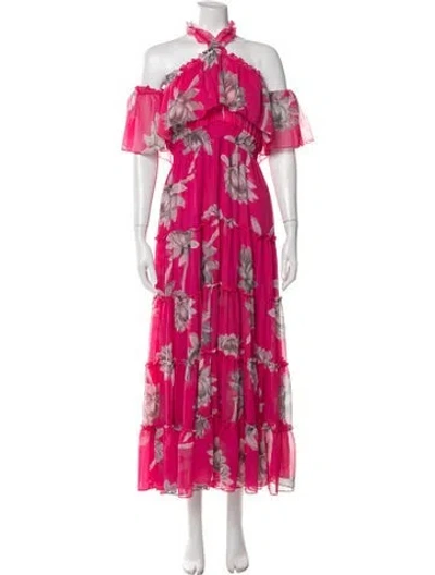 Pre-owned Misa Floral Print Long Dress In Pink