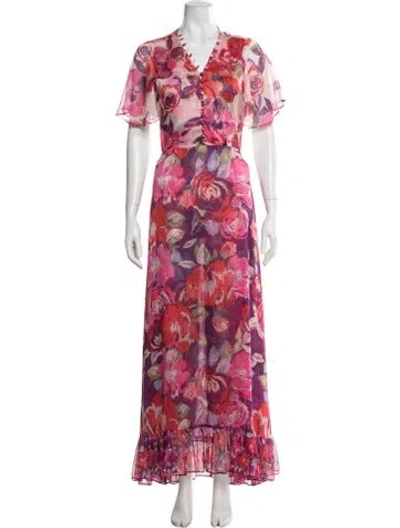 Pre-owned Misa Floral Print Long Dress In Pink