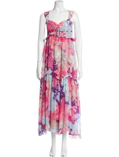 Pre-owned Misa Floral Print Long Dress In Pink