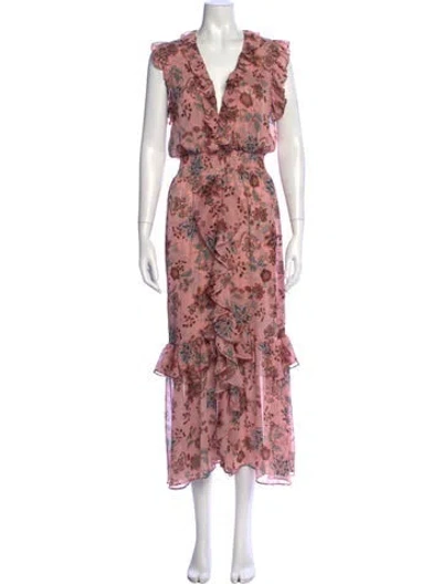 Pre-owned Misa Floral Print Long Dress In Pink