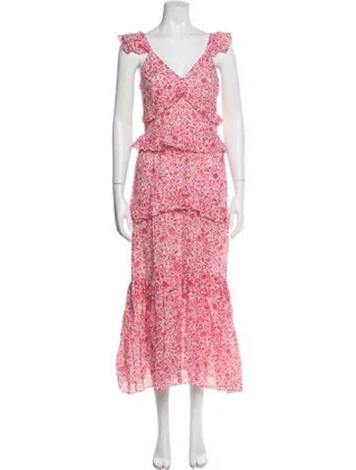 Pre-owned Misa Floral Print Long Dress In Pink