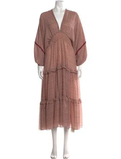 Pre-owned Misa Floral Print Long Dress In Pink