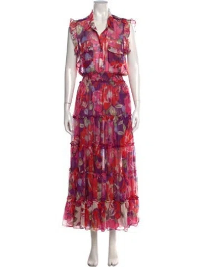 Pre-owned Misa Floral Print Long Dress In Pink