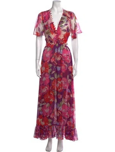 Pre-owned Misa Floral Print Long Dress In Pink
