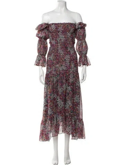 Pre-owned Misa Floral Print Long Dress In Pink