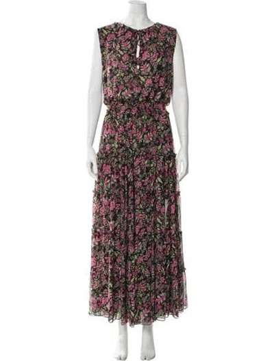 Pre-owned Misa Floral Print Long Dress In Pink