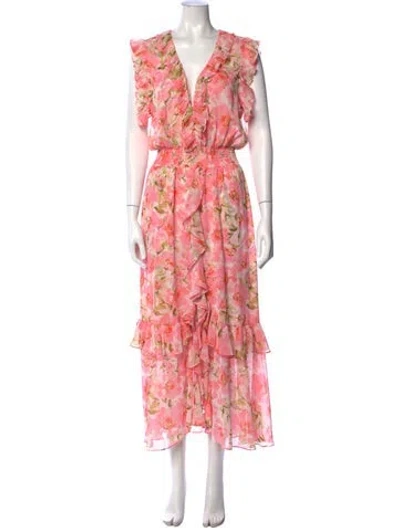 Pre-owned Misa Floral Print Long Dress In Pink