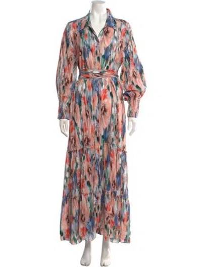 Pre-owned Misa Floral Print Long Dress In Pink
