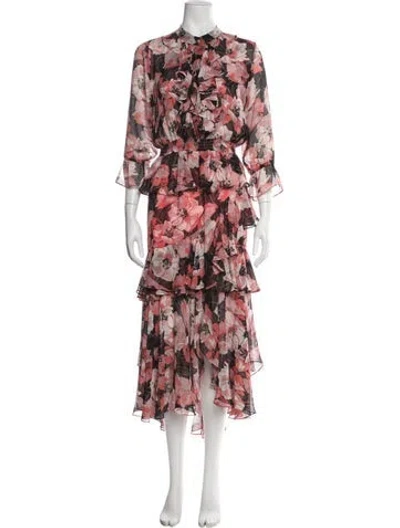 Pre-owned Misa Floral Print Long Dress In Pink