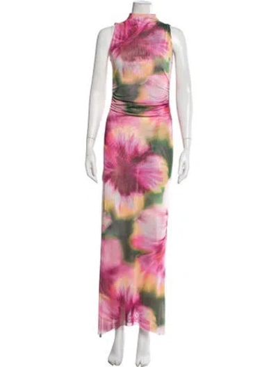 Pre-owned Misa Floral Print Long Dress In Pink