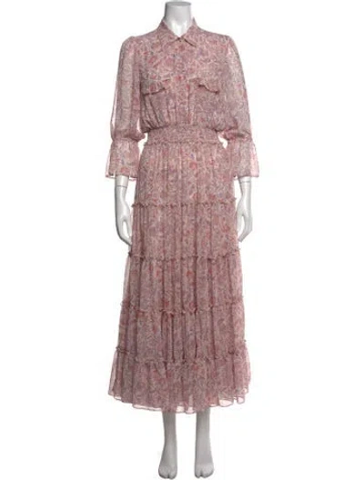 Pre-owned Misa Floral Print Long Dress In Pink
