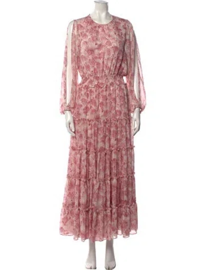 Pre-owned Misa Floral Print Long Dress In Pink