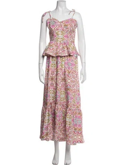 Pre-owned Misa Floral Print Long Dress In Pink
