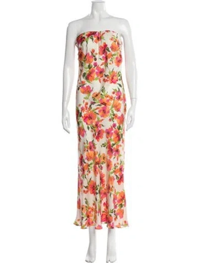 Pre-owned Misa Floral Print Long Dress In Pink
